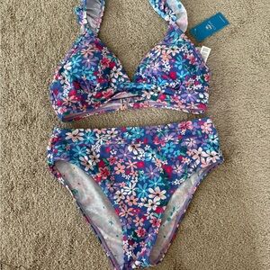 Cupshe Floral Bikini - Blue and Pink